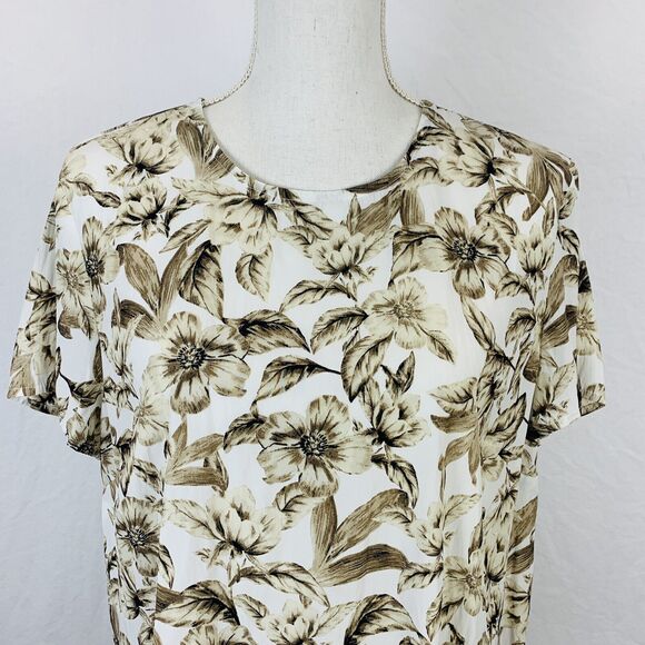 J. Jill Blouse Short Sleeve Floral Print Sepia Scoop Neck Keyhole Size Large - Picture 4 of 7